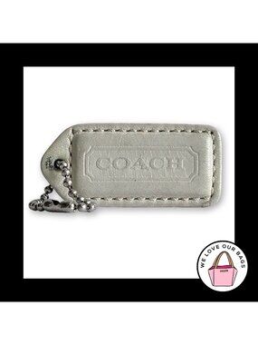 COACH Y2K VINTAGE Hang Tag 2" White & Saddle Leather Bag Charm Keychain Fob